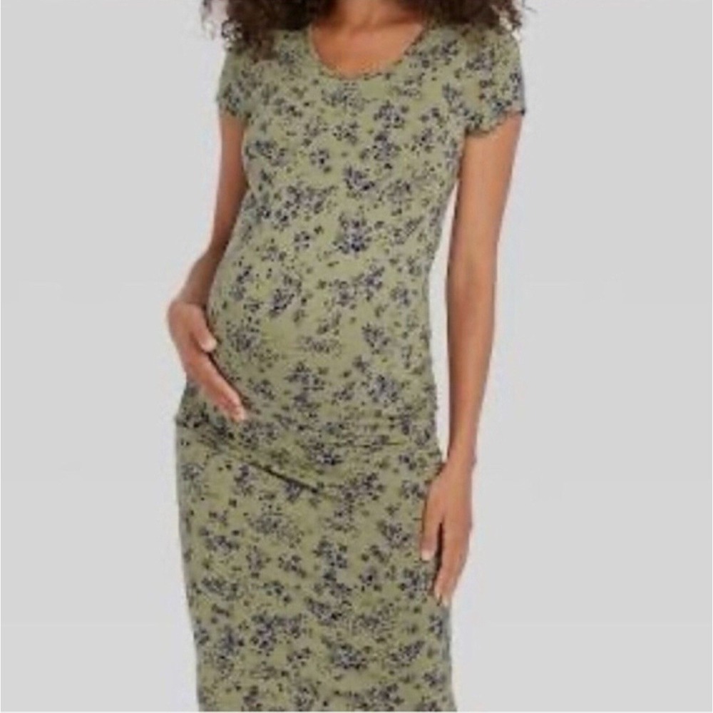 Isabel Maternity by Ingrid Dress Sz Large Green Floral Short Sleeve T-Shirt